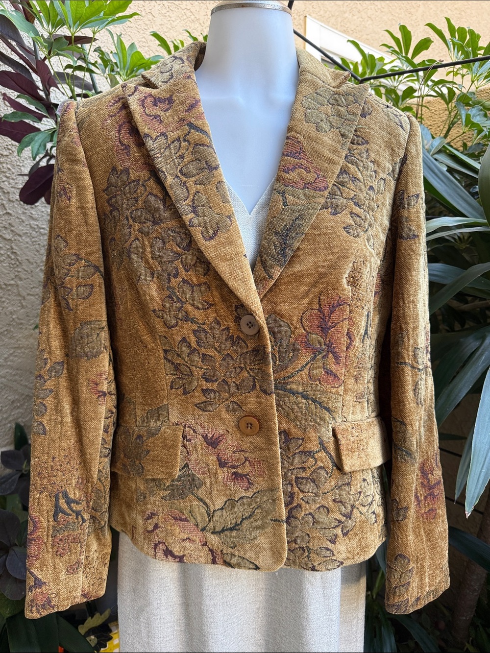 Vintage Grace Elements Tapestry Floral Textured Blazer Jacket - Mustard Gold